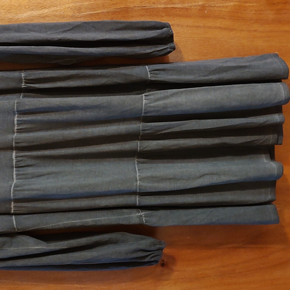 Wonderly Mineral Wash Babydoll Dress Gray Lantern Sleeve Stretchy Cabincore S - Picture 4 of 12